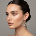 Large Silver Hammered Flower Earrings