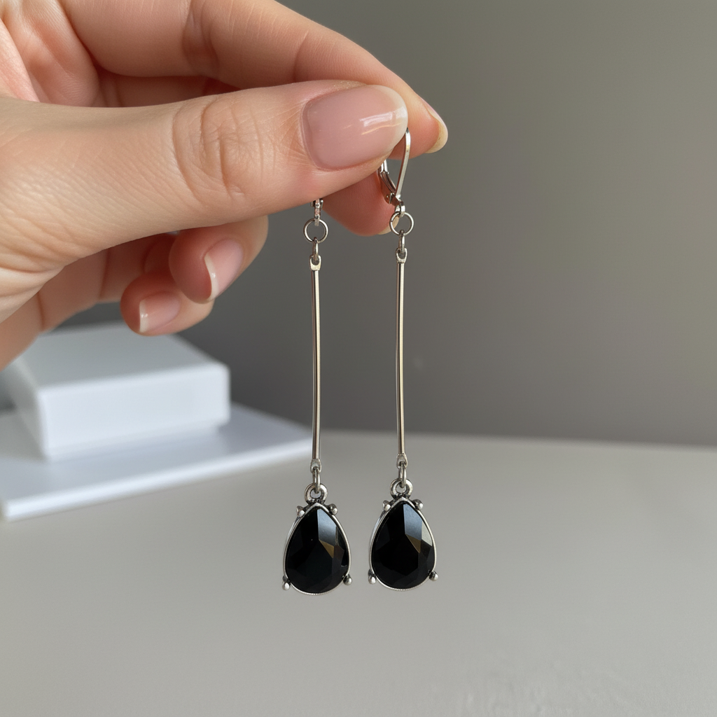 Black Crystal Teardrop Earrings