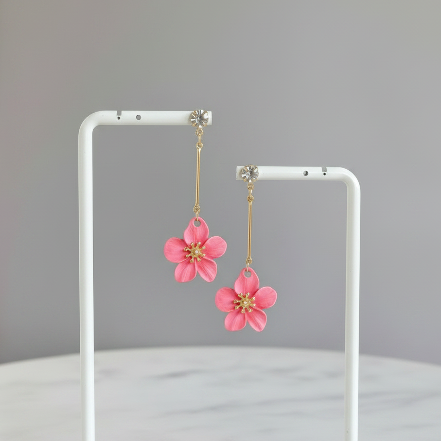 Pink Flower Drop Earrings