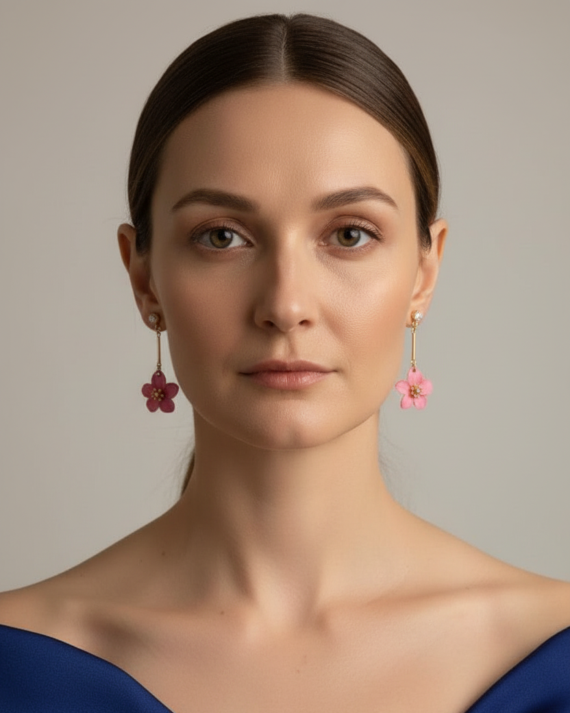 Pink Flower Drop Earrings