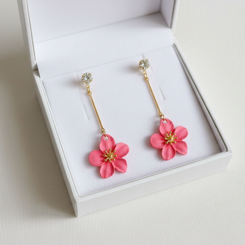 Pink Flower Drop Earrings