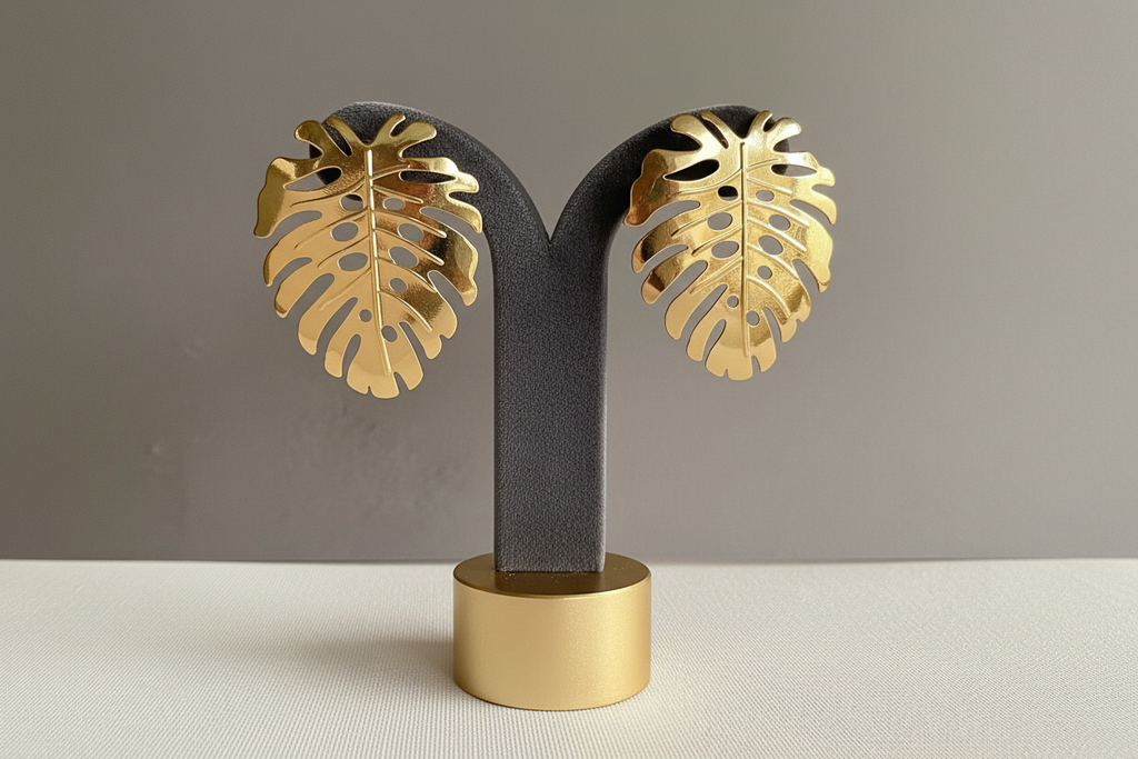 Gold Monstera Leaf Earrings