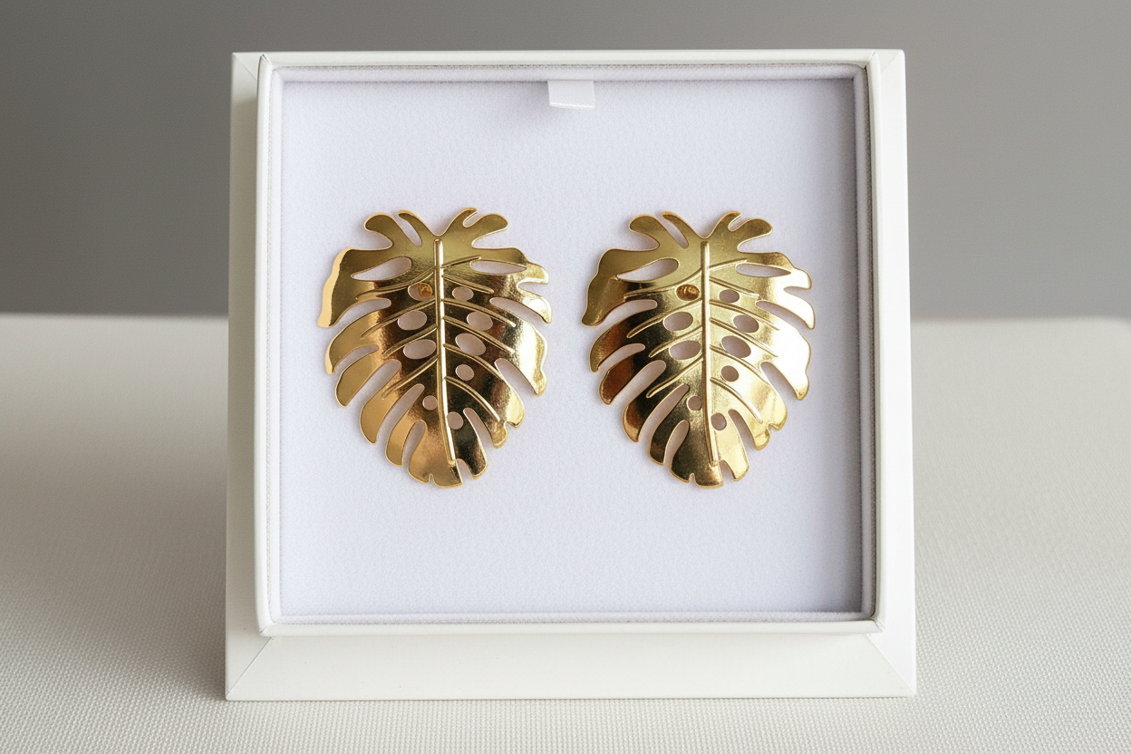 Gold Monstera Leaf Earrings