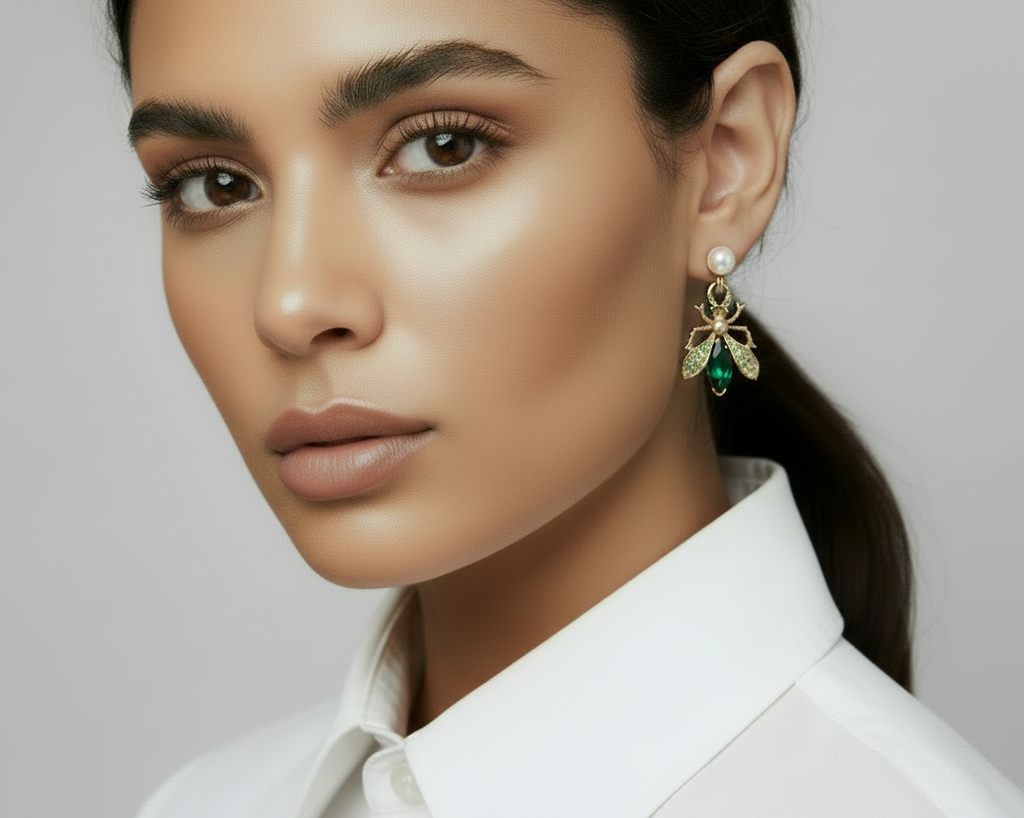 Emerald Green Insect Earrings