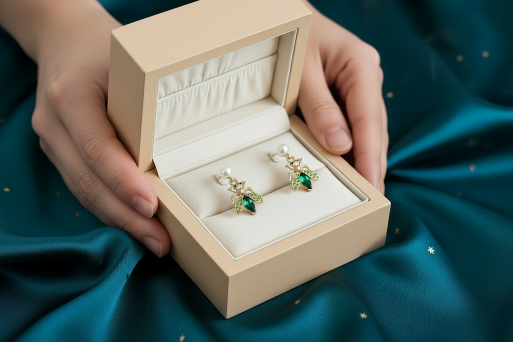 Emerald Green Insect Earrings