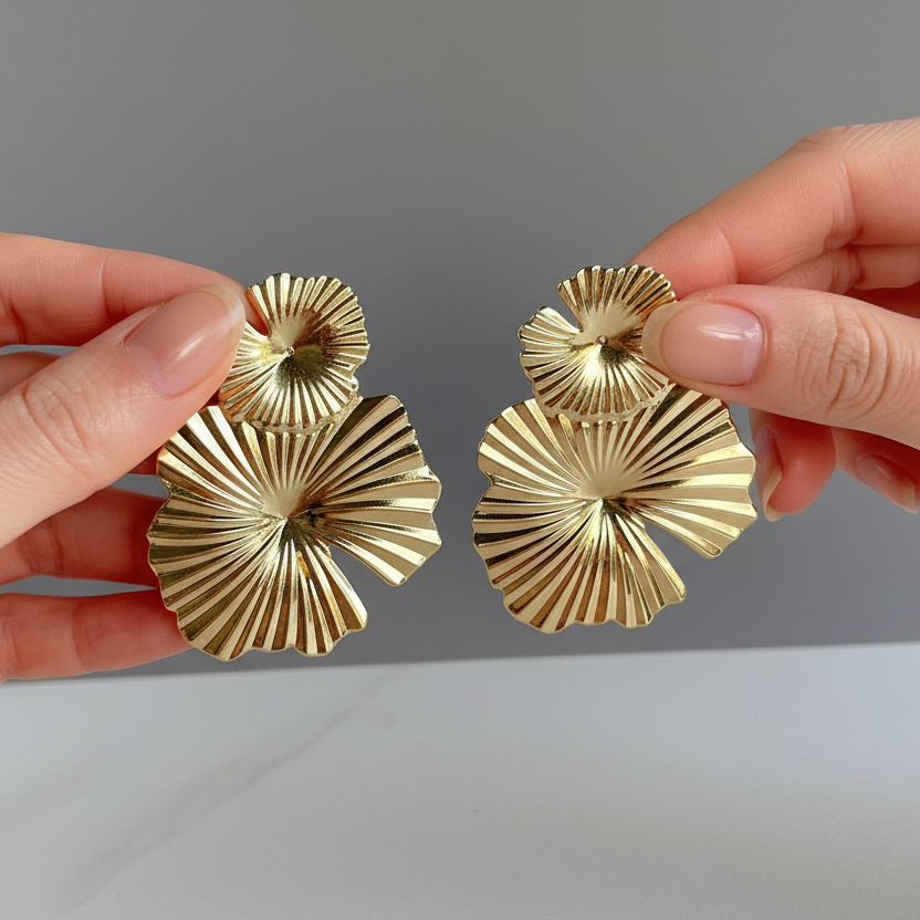 Gold Hibiscus Flower Earrings