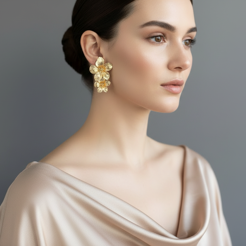 Double Flower Gold Earrings