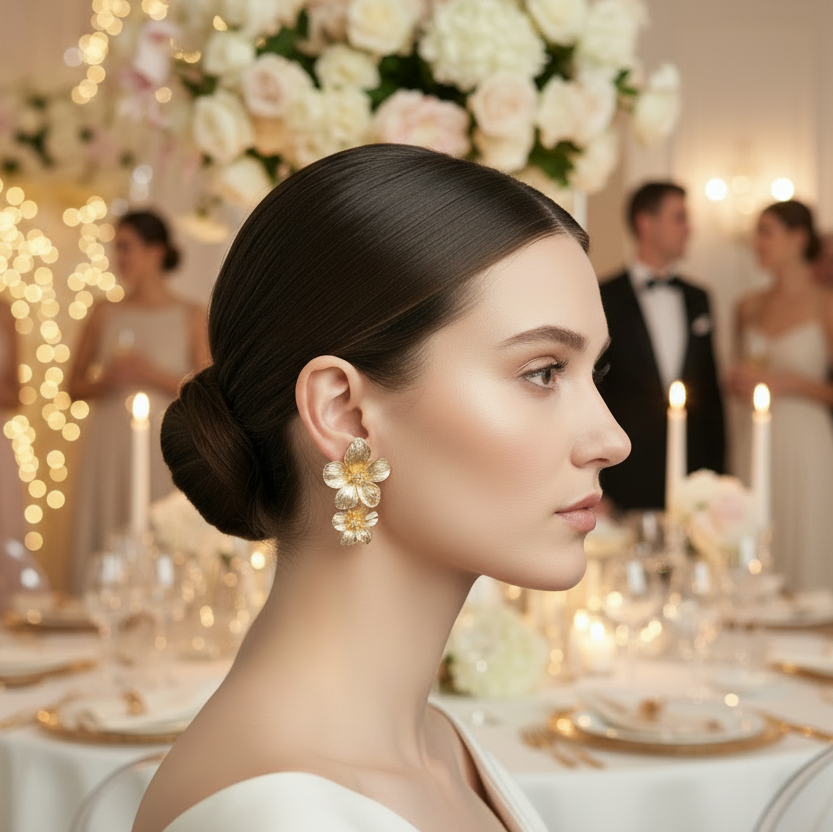 Double Flower Gold Earrings
