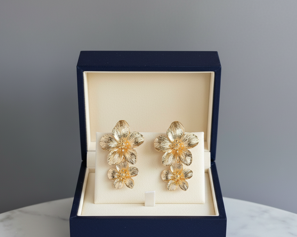 Double Flower Gold Earrings