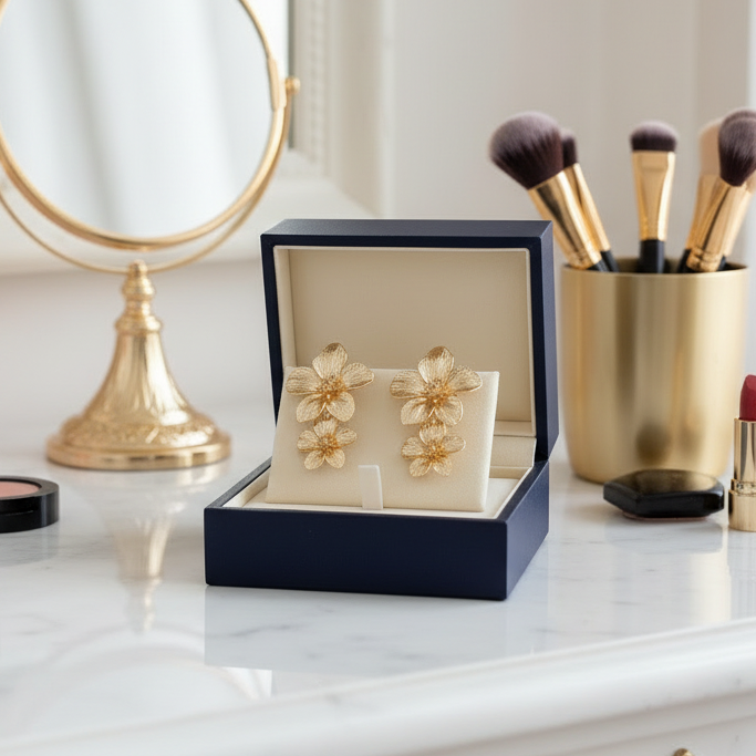 Double Flower Gold Earrings