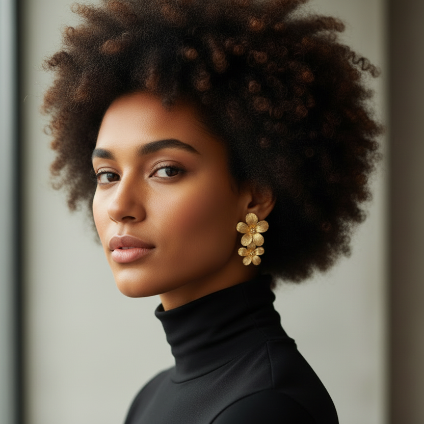 Double Flower Gold Earrings