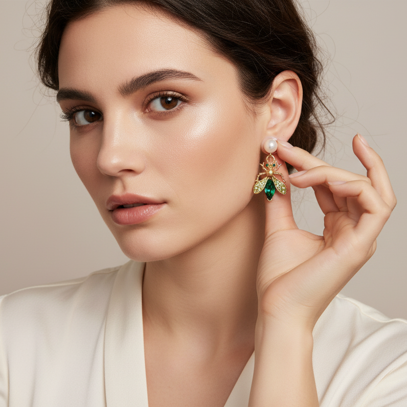 Emerald Green Insect Earrings