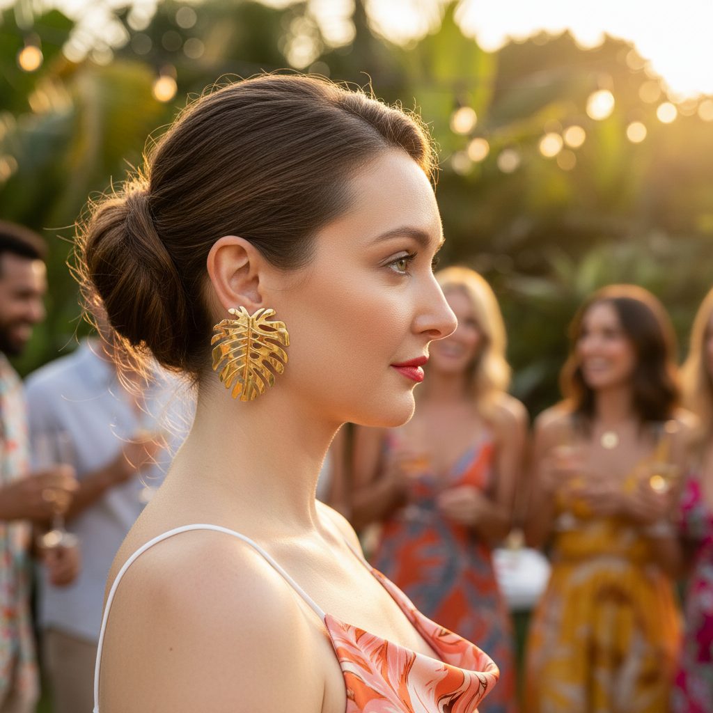 Gold Monstera Leaf Earrings