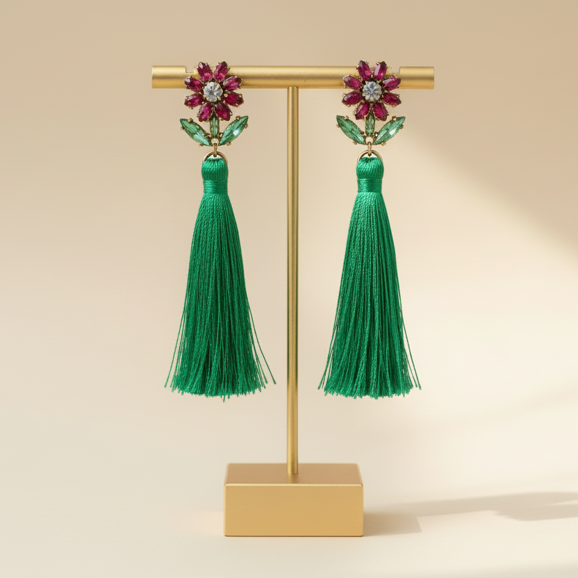 Flower And Tassel Drop Earrings