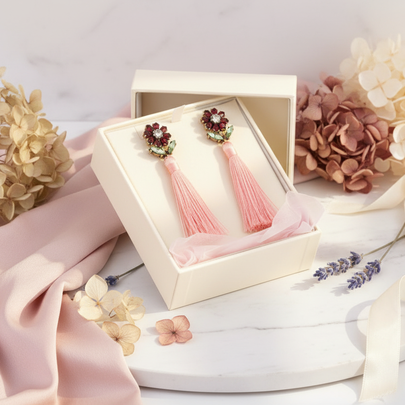 Flower And Tassel Drop Earrings