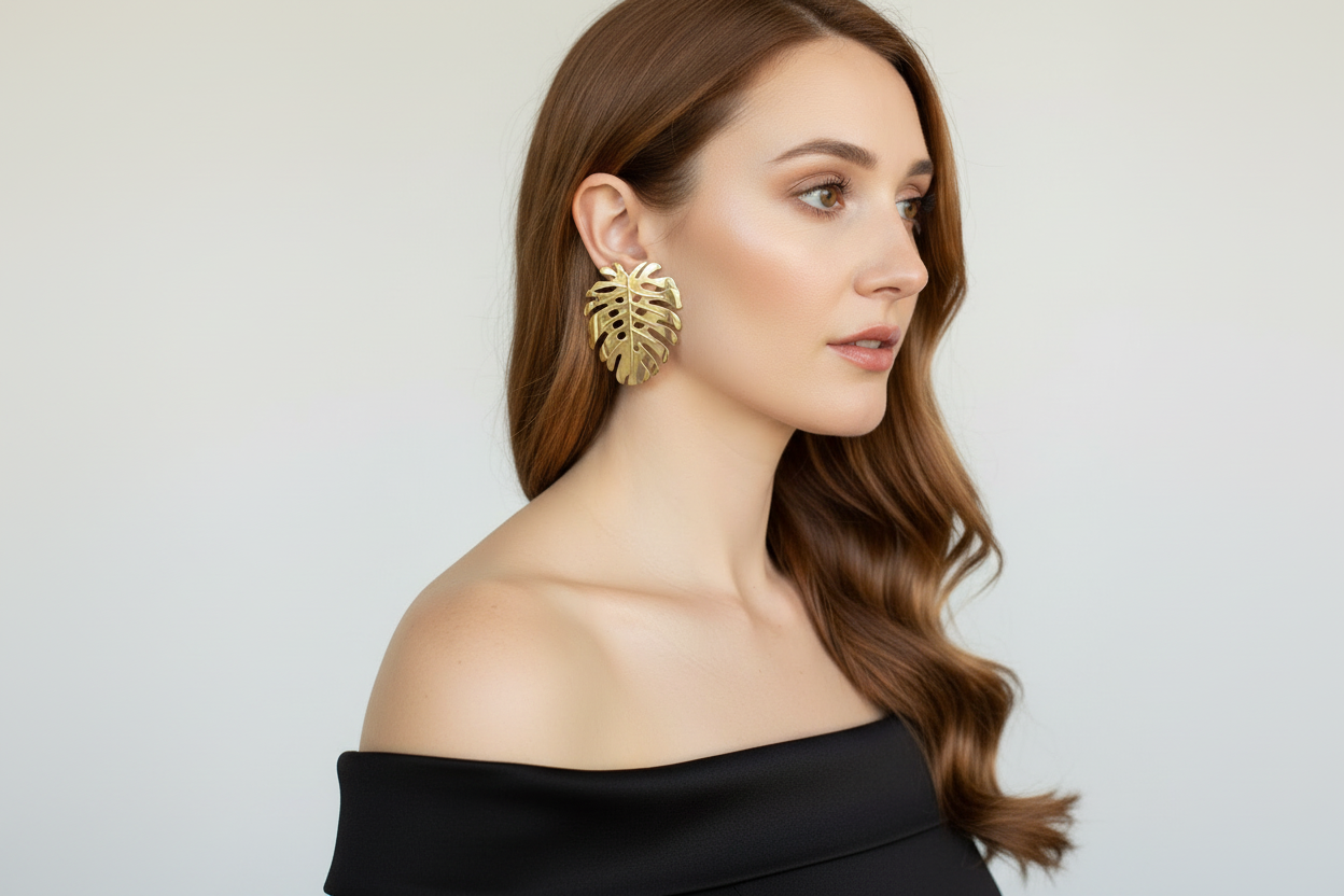 Gold Monstera Leaf Earrings