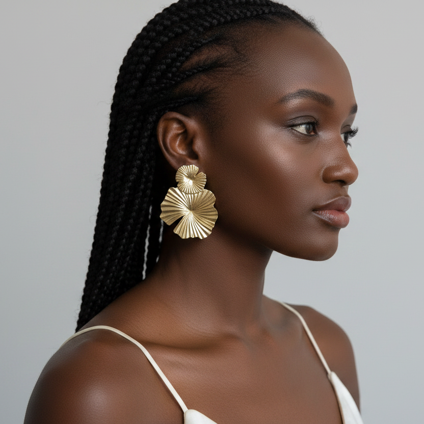 Gold Hibiscus Flower Earrings
