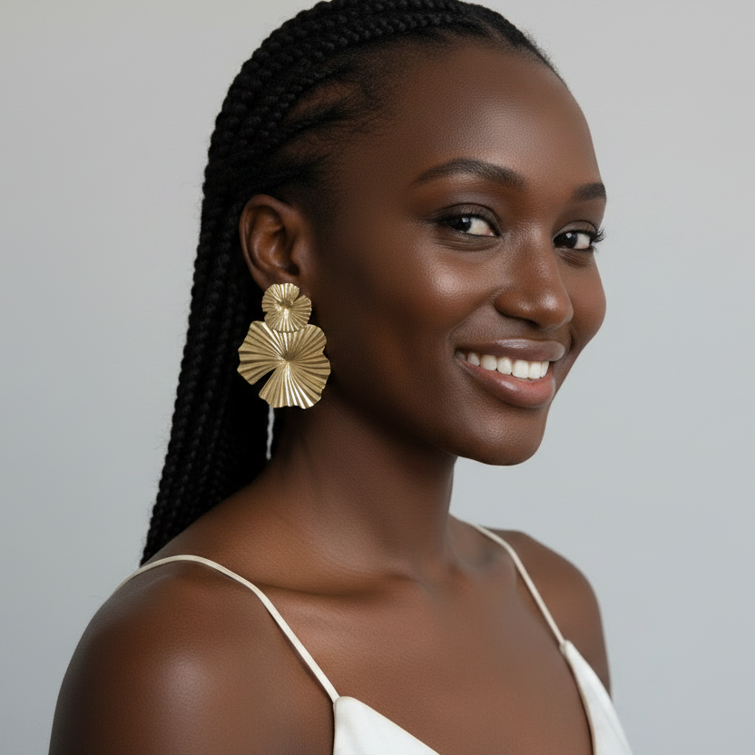 Gold Hibiscus Flower Earrings