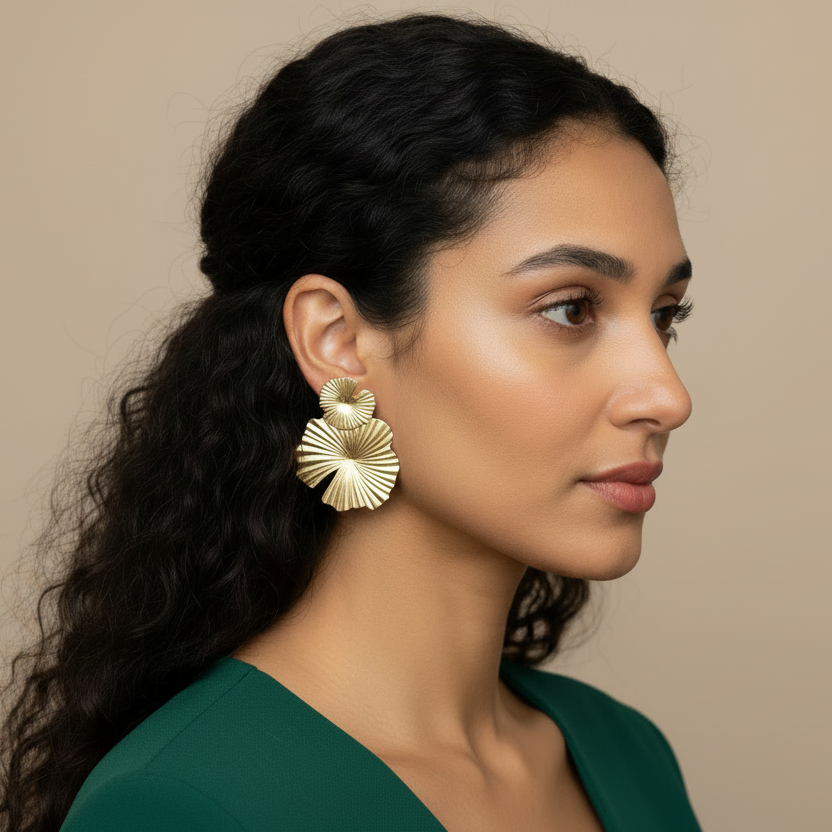 Gold Hibiscus Flower Earrings