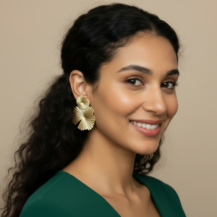 Gold Hibiscus Flower Earrings
