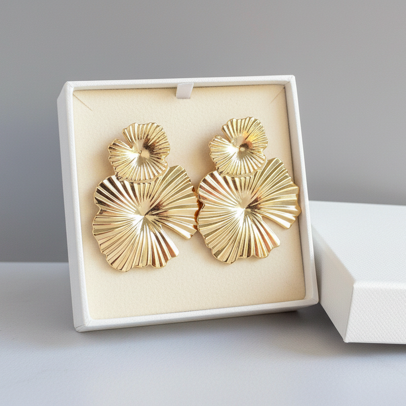Gold Hibiscus Flower Earrings