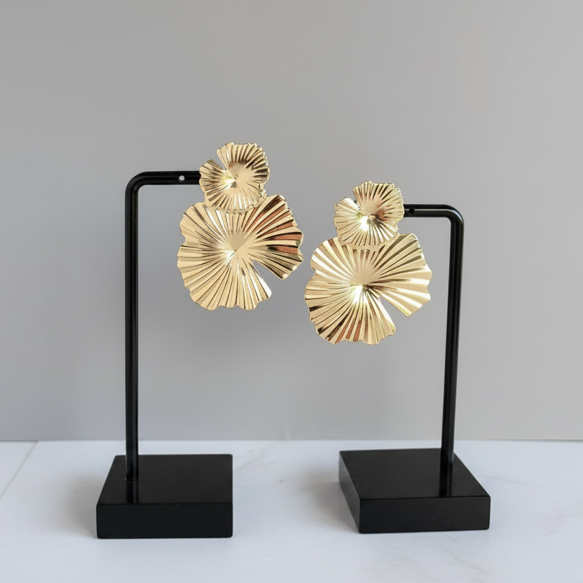 Gold Hibiscus Flower Earrings