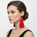 Red Tassel Statement Earrings