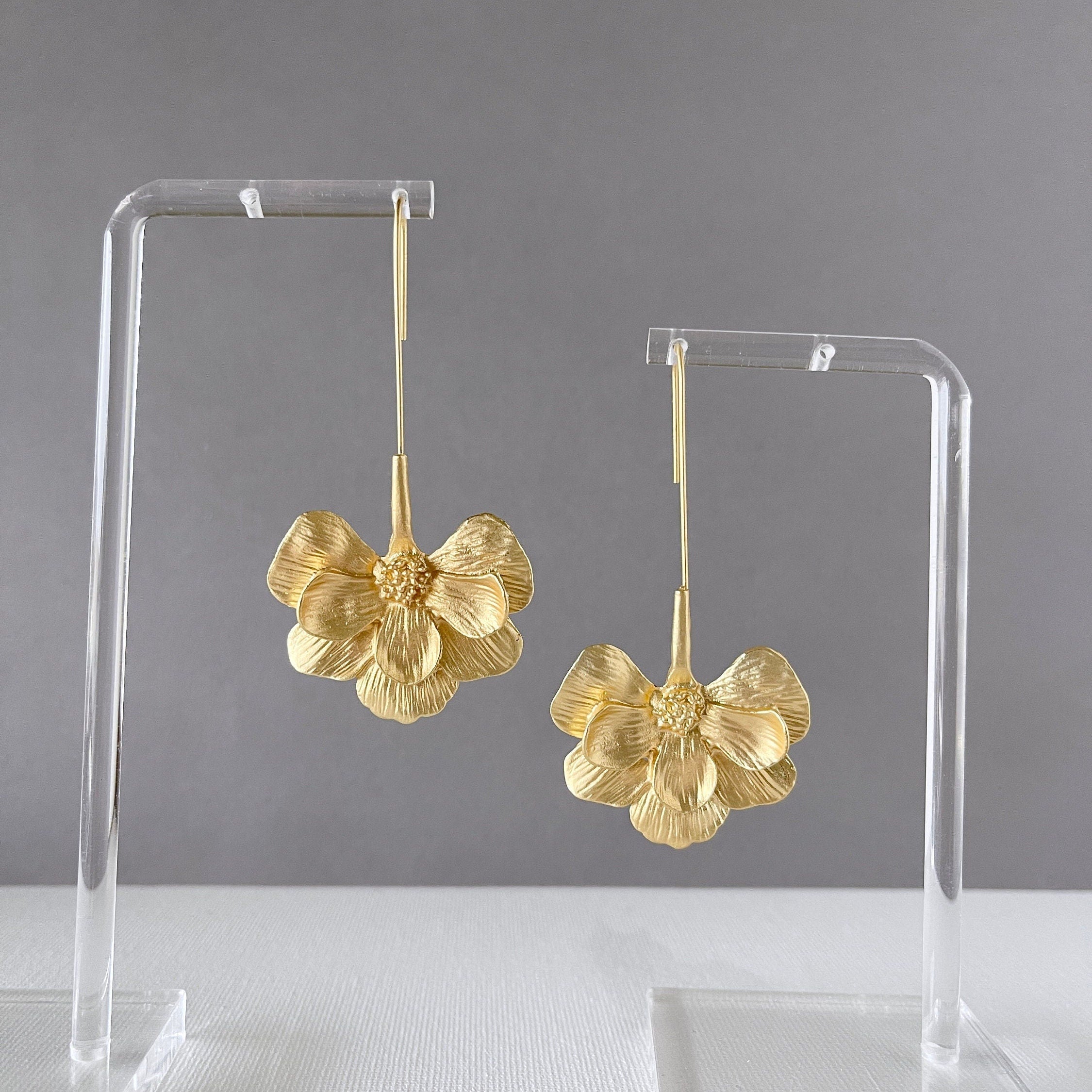 Gold Flower Drop Earrings