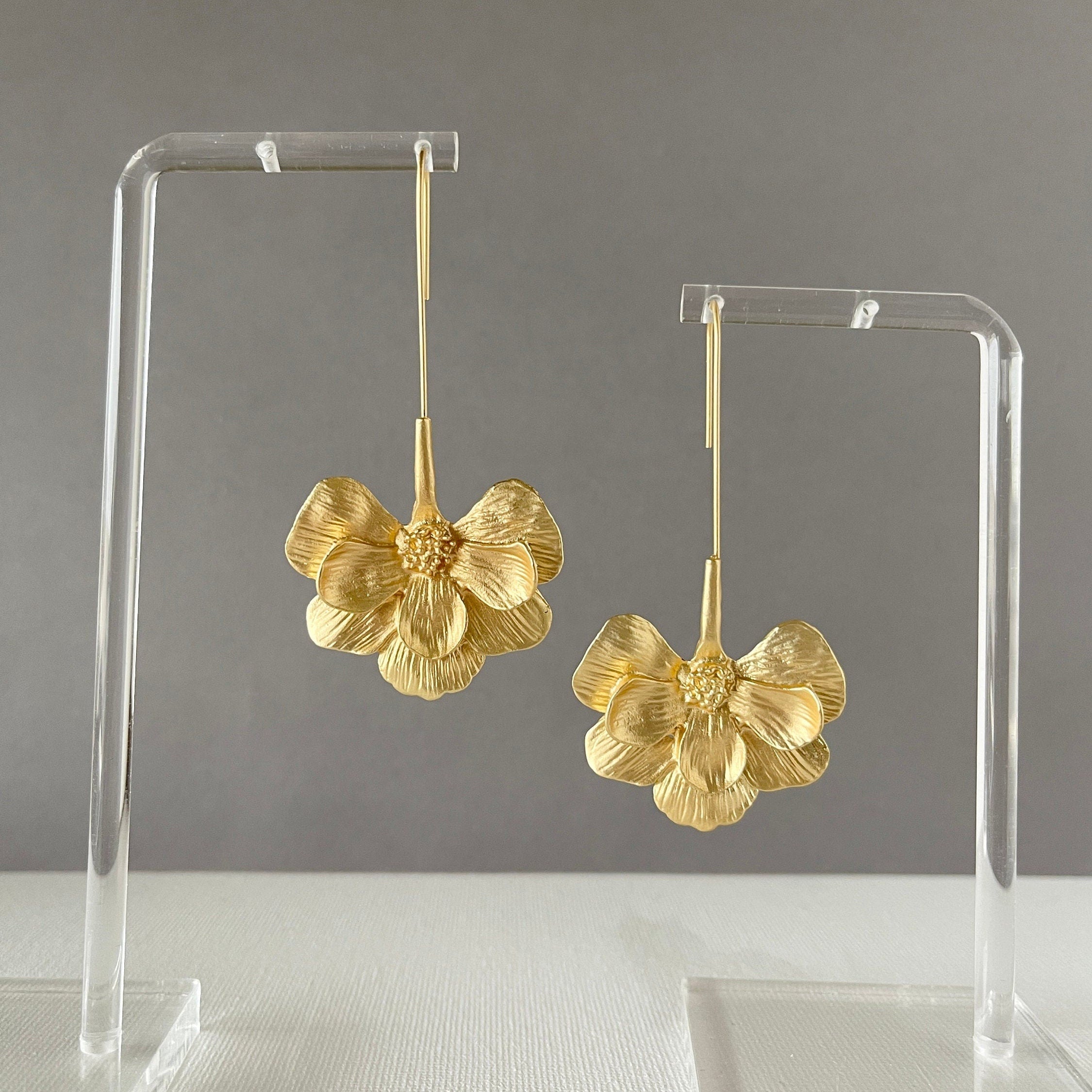 Gold Flower Drop Earrings