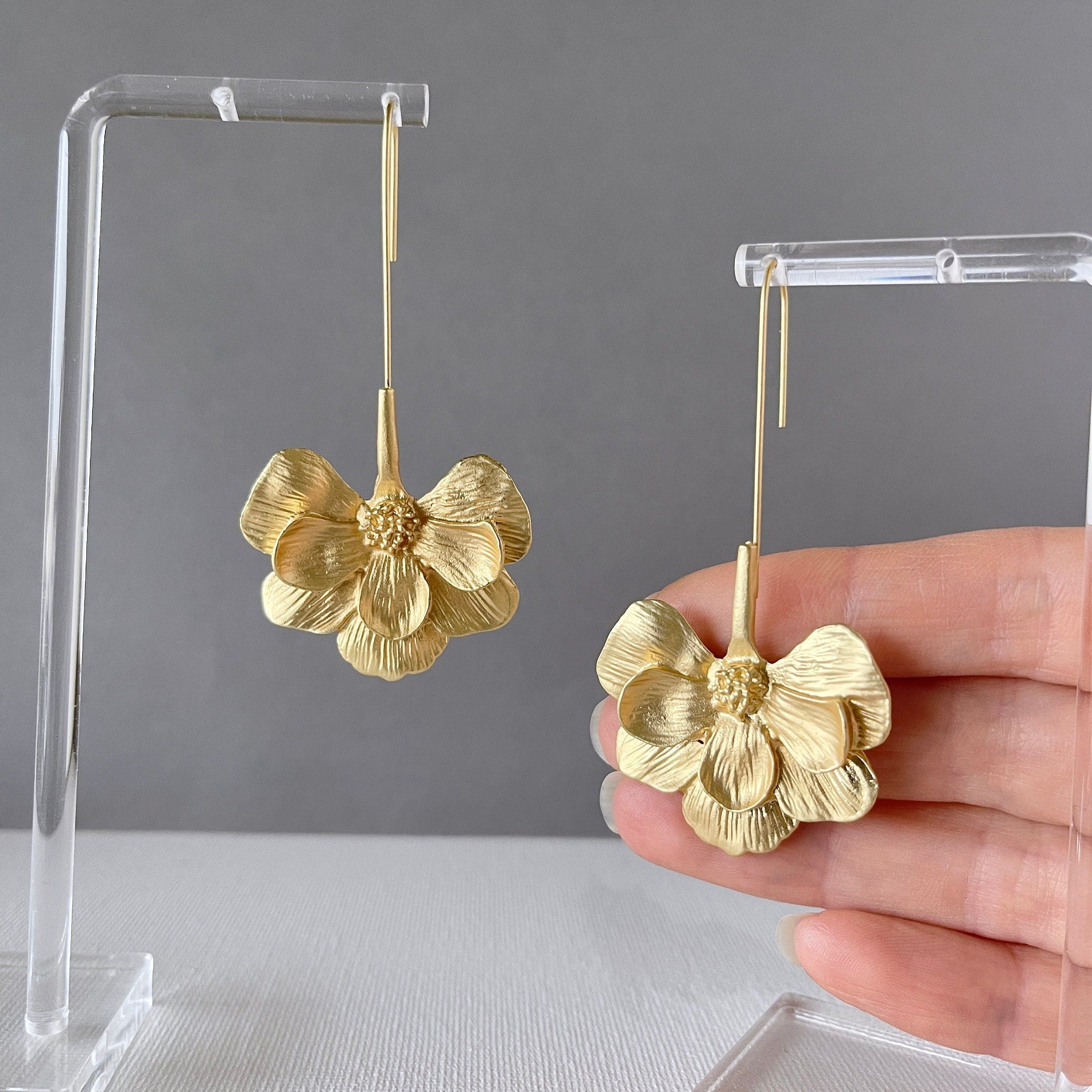 Gold Flower Drop Earrings