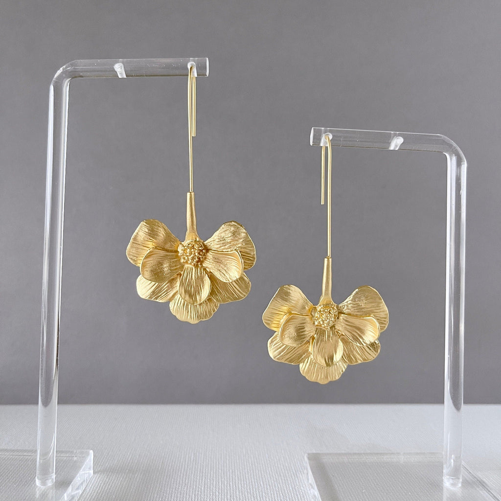 Gold Flower Drop Earrings