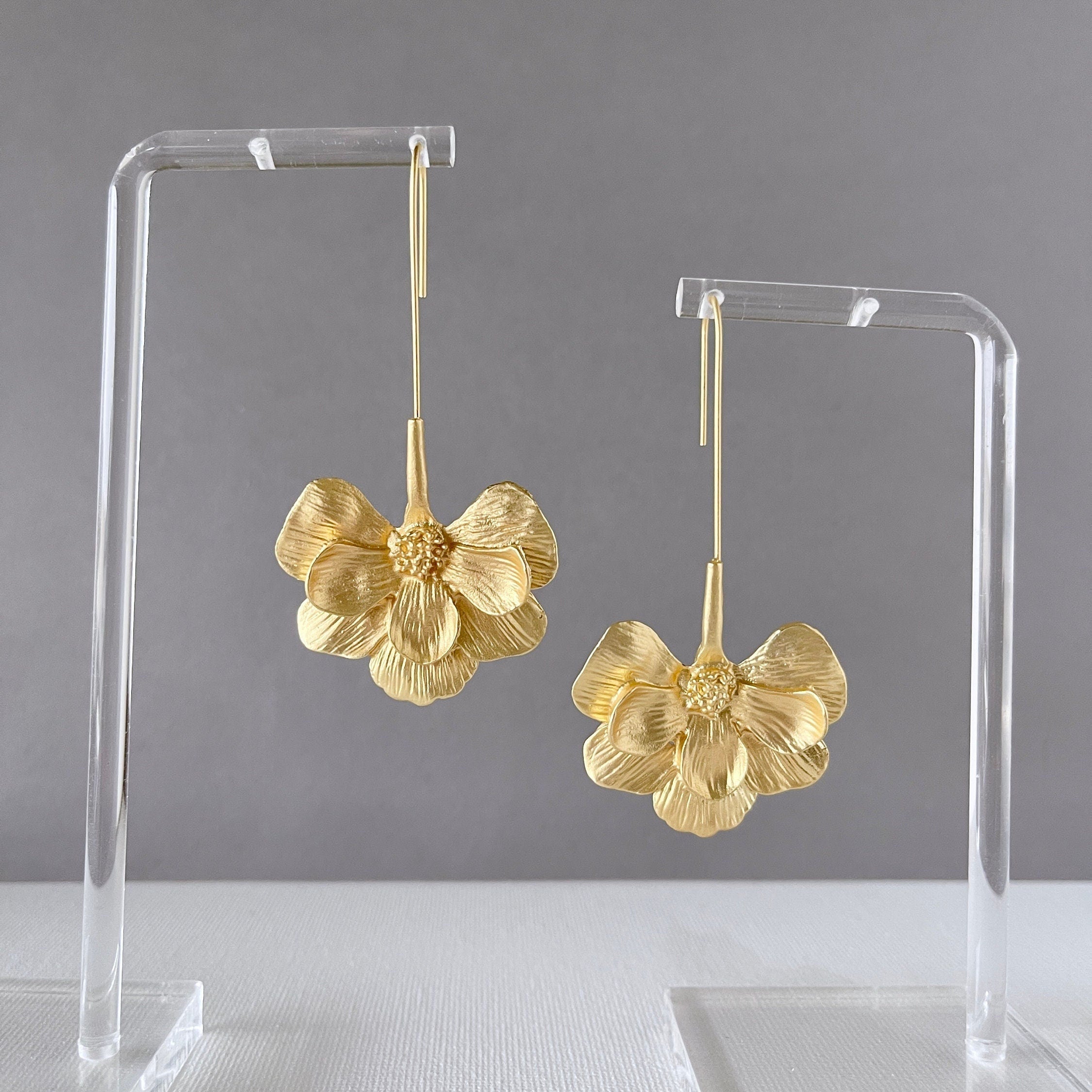 Gold Flower Drop Earrings