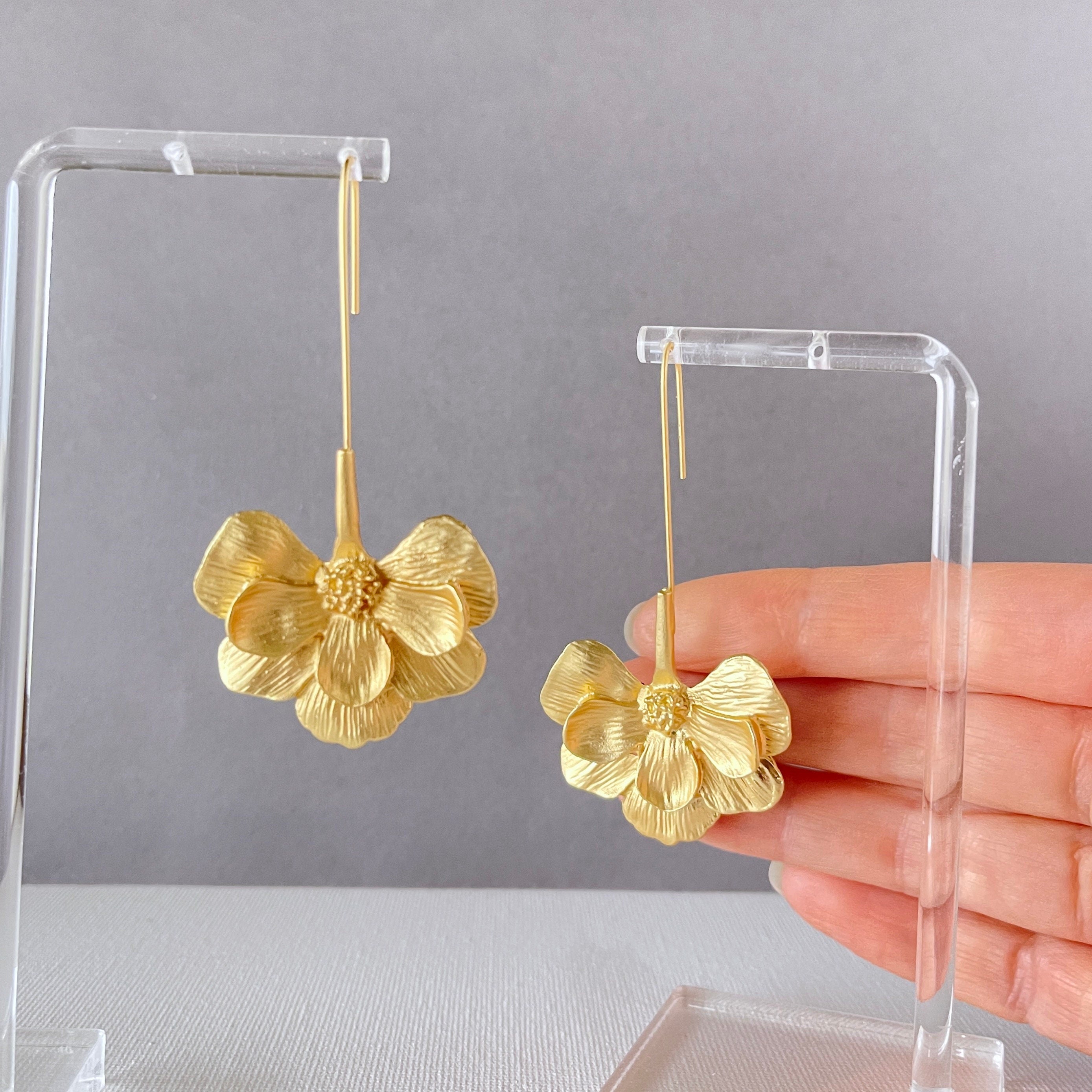Gold Flower Drop Earrings