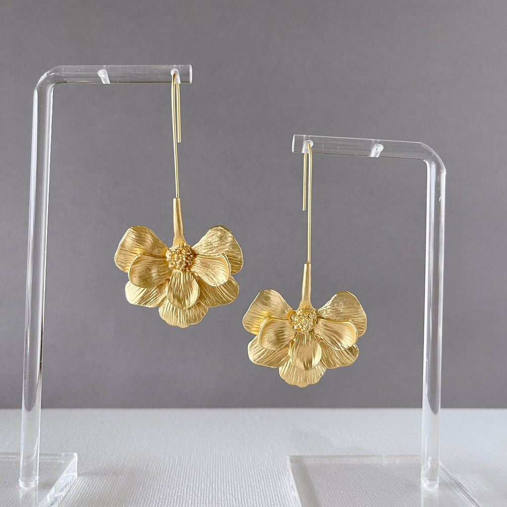 Gold Flower Drop Earrings