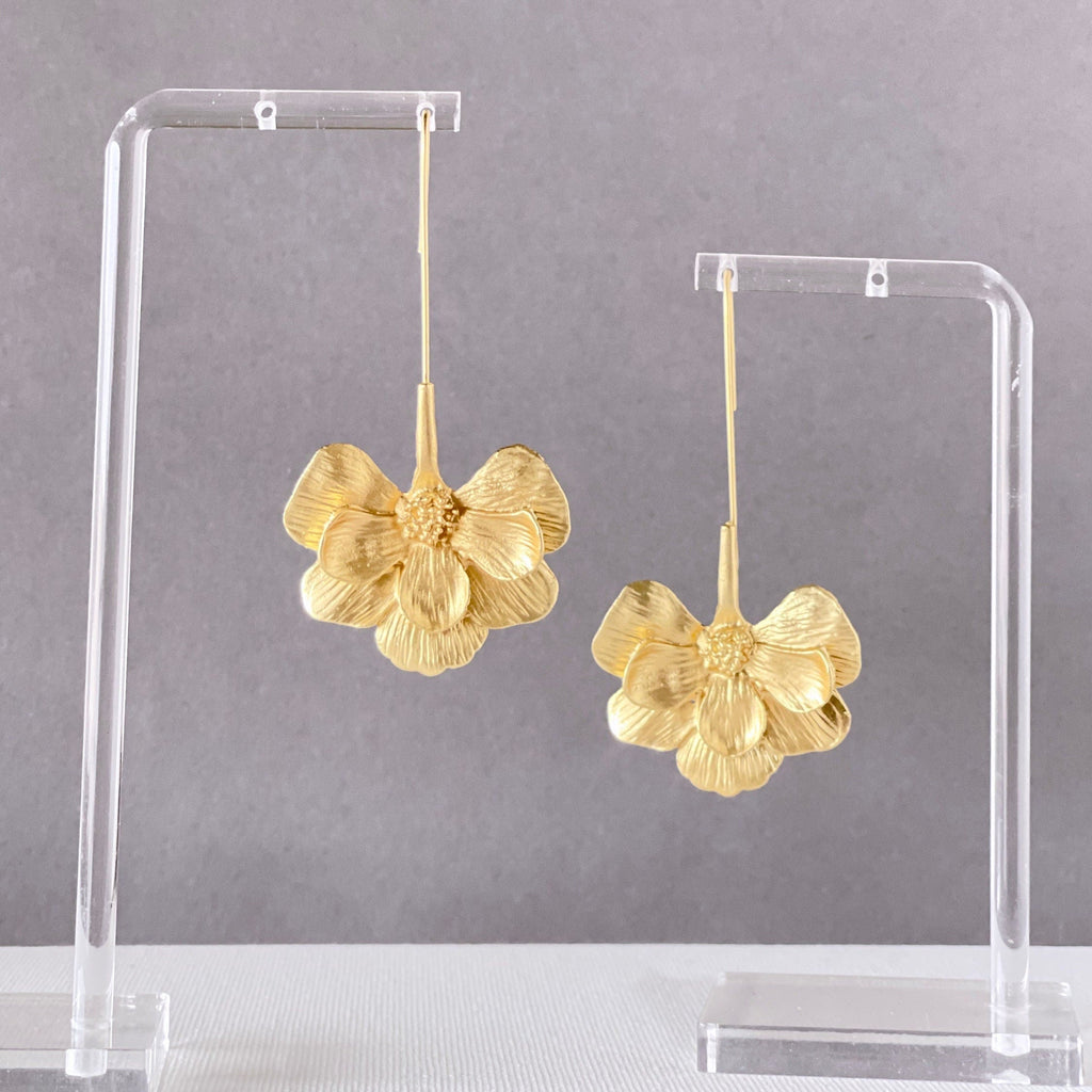 Gold Flower Drop Earrings