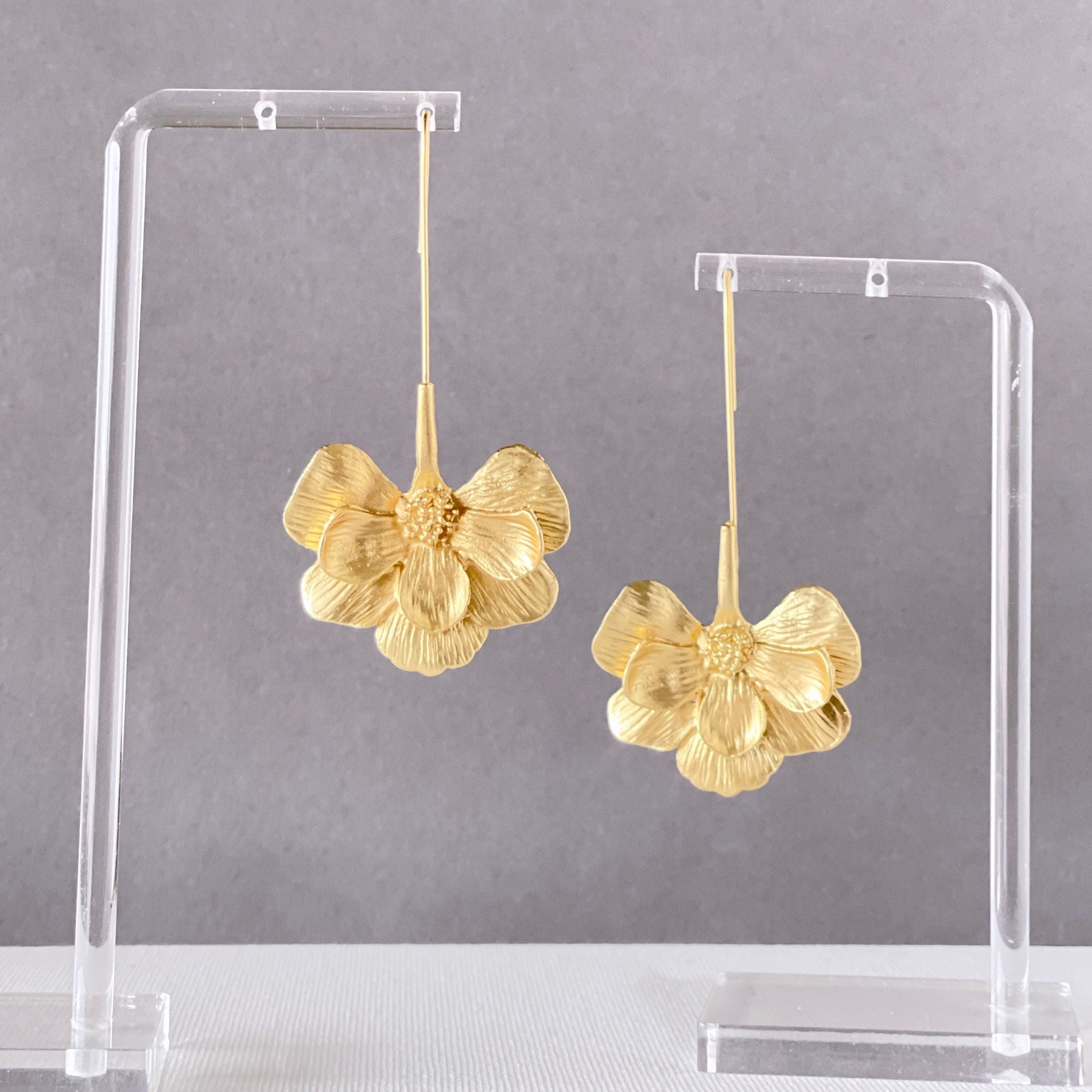 Gold Flower Drop Earrings
