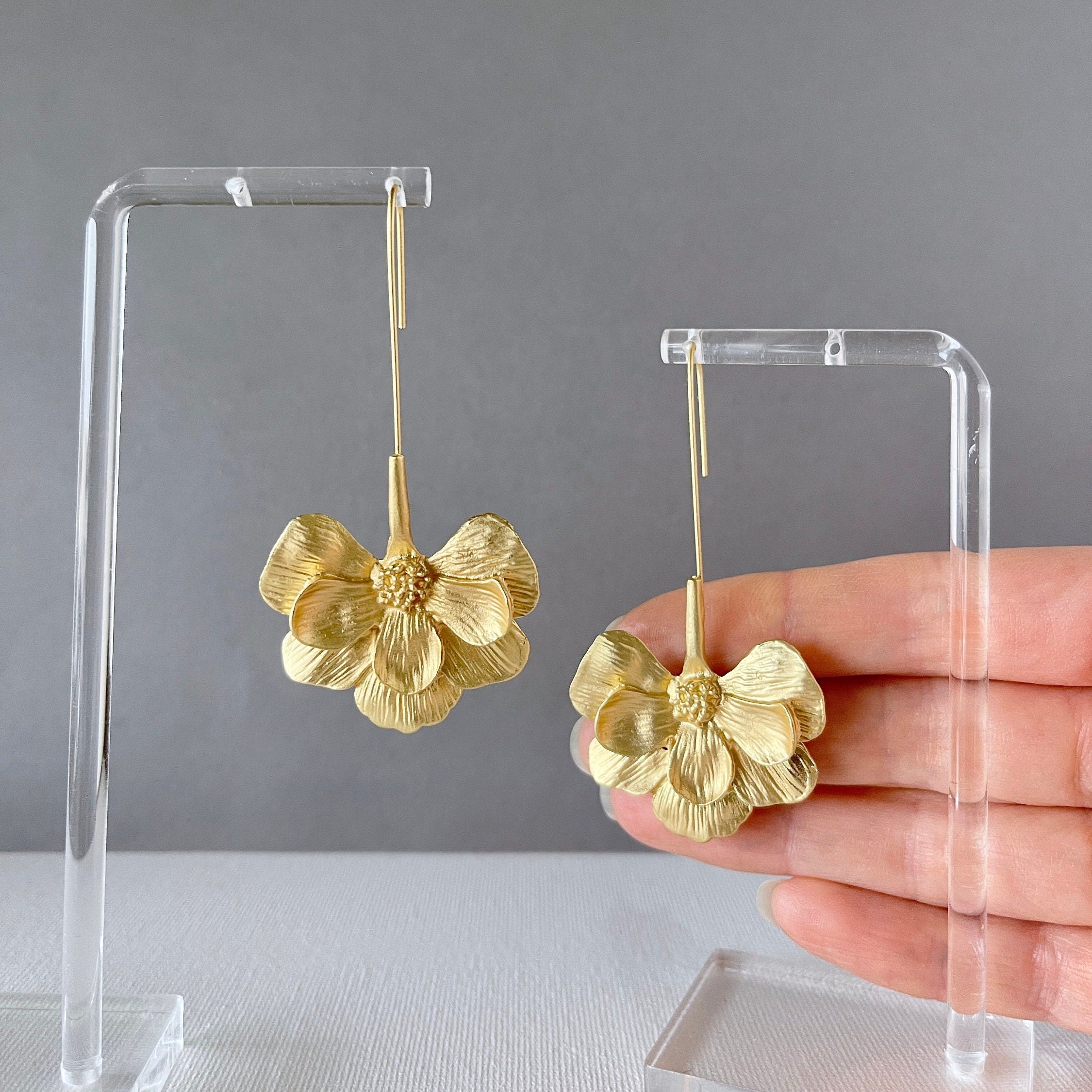 Gold Flower Drop Earrings
