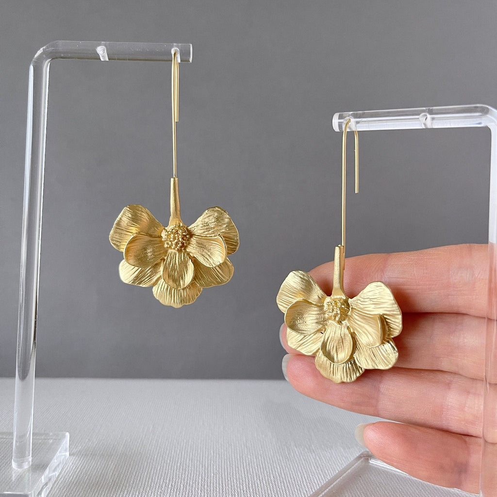 Gold Flower Drop Earrings