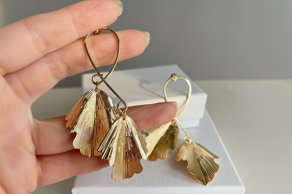Double Leaf Gold Earrings