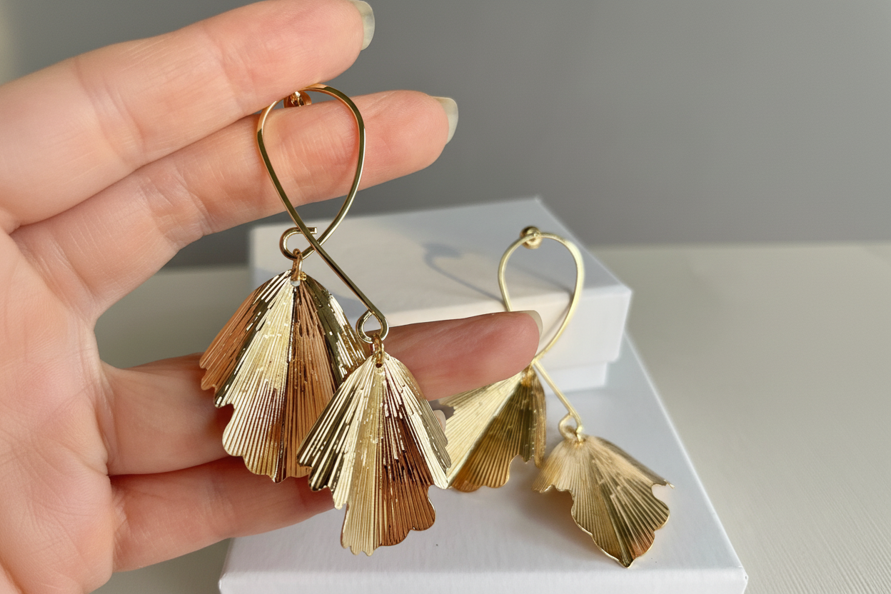 Double Leaf Gold Earrings