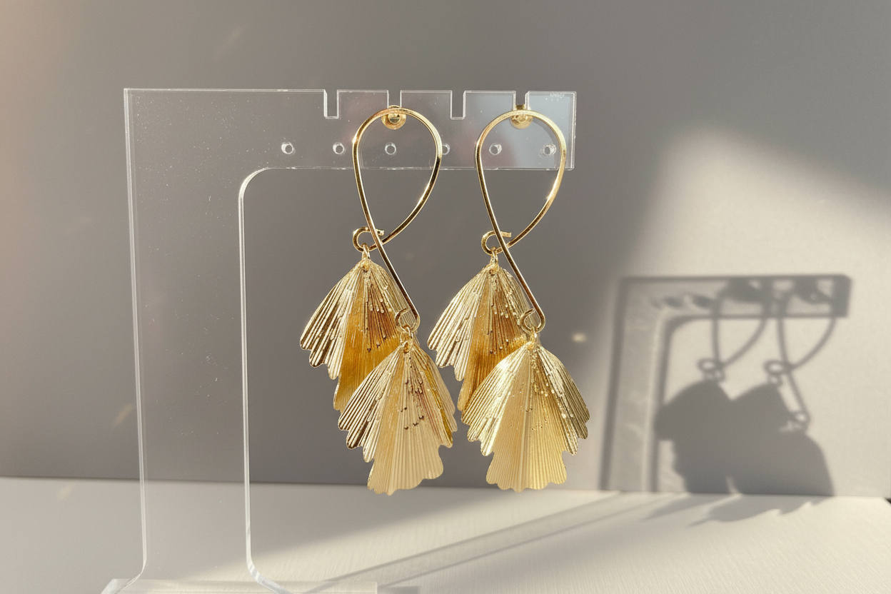 Double Leaf Gold Earrings