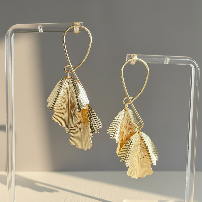 Double Leaf Gold Earrings