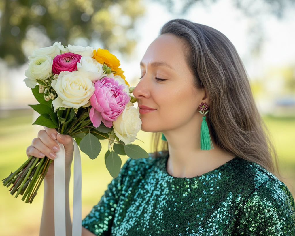 Flower And Tassel Drop Earrings