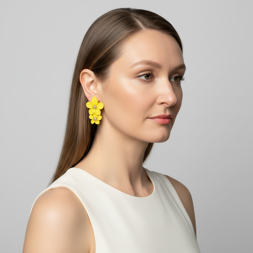 Yellow Flower Statement Earrings