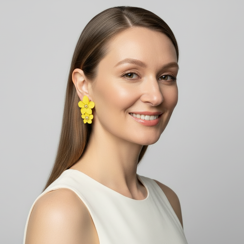 Yellow Flower Statement Earrings