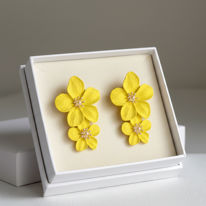 Yellow Flower Statement Earrings