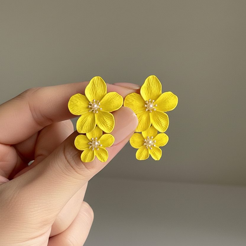 Yellow Flower Statement Earrings