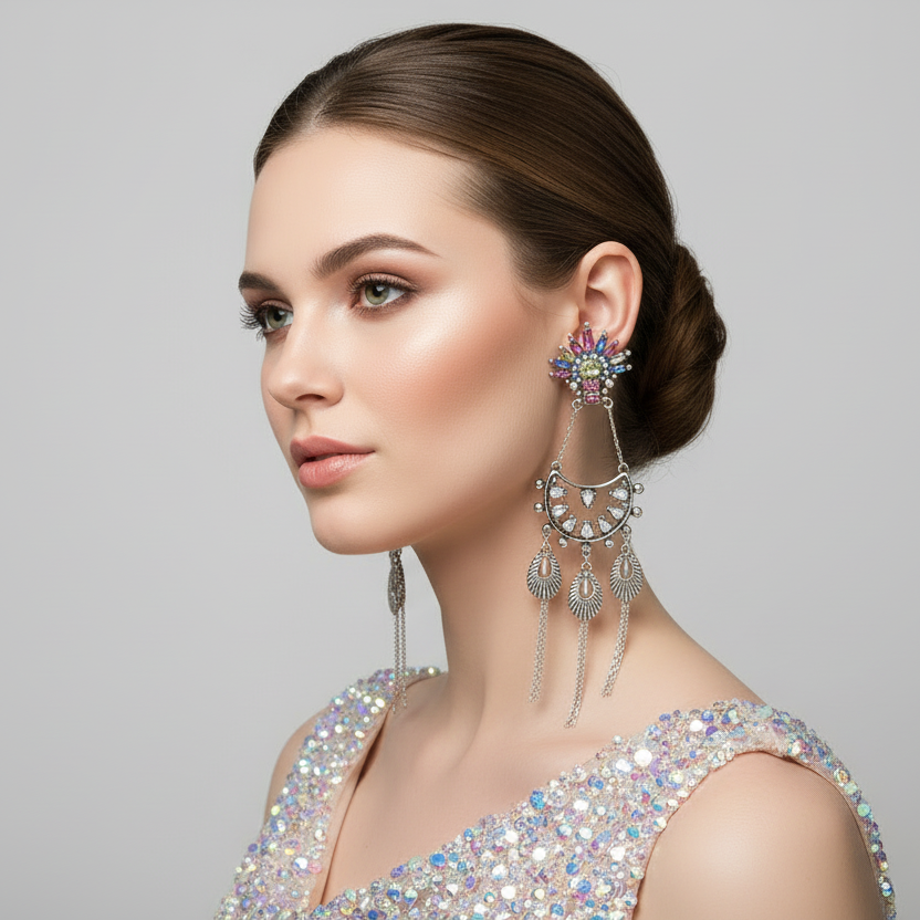 Silver Chandelier Statement Earrings