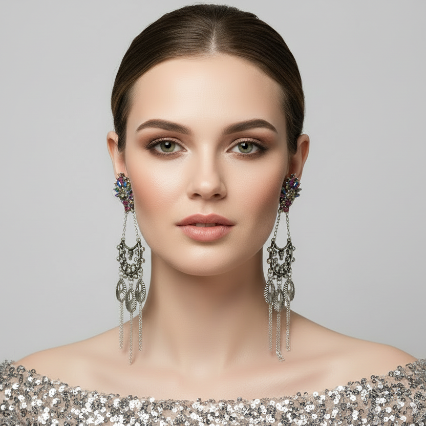 Silver Chandelier Statement Earrings