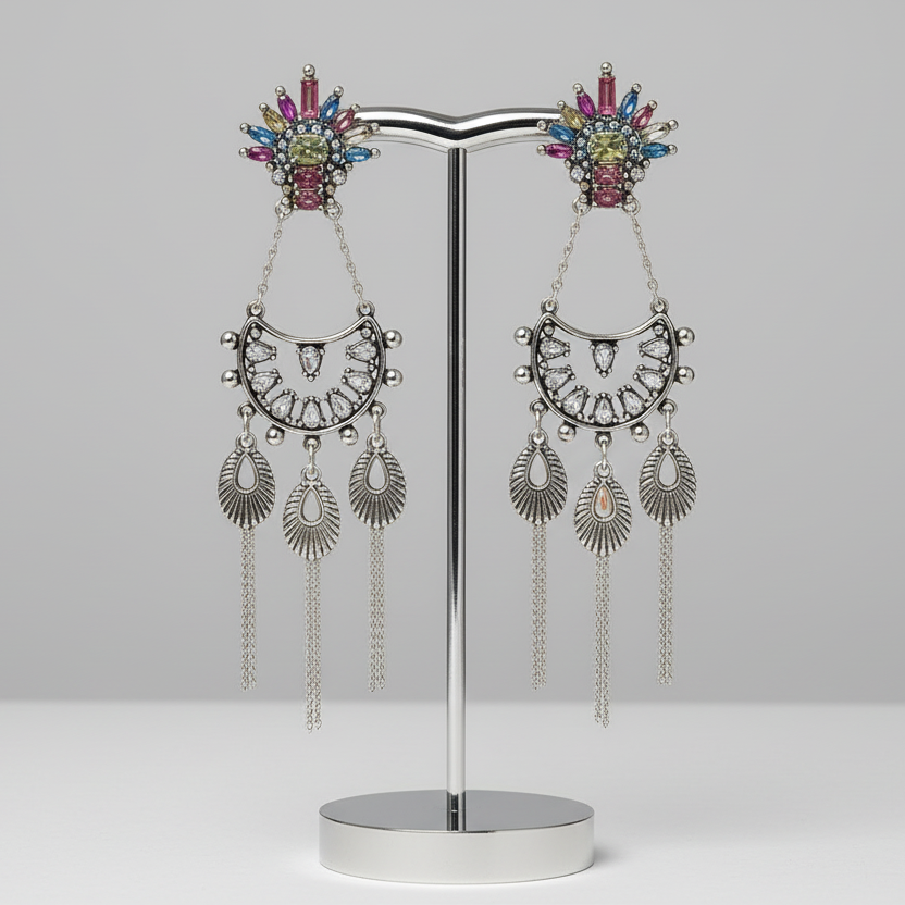 Silver Chandelier Statement Earrings